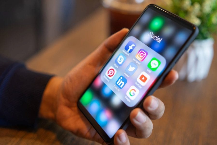Social Media icons on a mobile phone